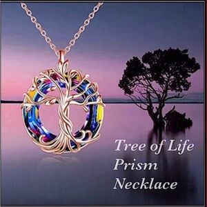 Rose gold prism Aurora Borealis crystal Celtic Knot tree life pendant necklace
